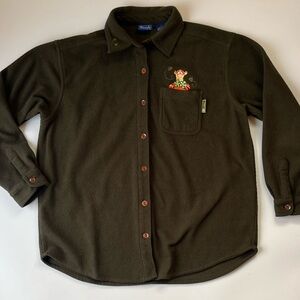 Vintage Disney Pooh Tigger Fleece Shacket Forest Green Button Up Size L